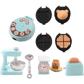 Miniature Dollhouse Kitchen Set 1:12 Decoration Waffle Maker Toaster Scale Stand Mixer Flour 10PCS Modern Mini House Furniture Accessories Kit Pretend Play (Yellow)