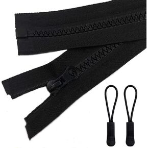 2pcs 20 inch Separating Bottom Zipper #5 Black Plastic Jacket Zippers with Zipper Pulls for Coats, Bags, Jackets, and Other Sewing Crafts (20 inch)