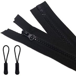 2pcs 20 inch Separating Bottom Zipper #5 Black Plastic Jacket Zippers with Zipper Pulls for Coats, Bags, Jackets, and Other Sewing Crafts (20 inch)
