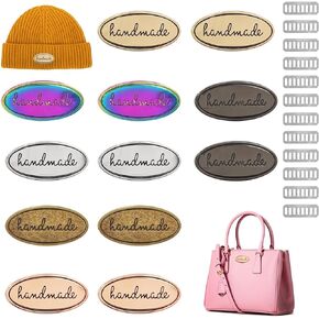 12 Pack Multi-Color Oval Shape Alloy Hand Made Tags Sewing Crafts Accessories Bag Label for Clothes Jeans Shoes Bags Handmade Labels in Kuwait