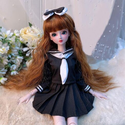 Lembani Fashion 1/3 Doll Clothes School Uniform Full Set for Night Lolita Dolls, 24inch 60cm Girl Dolls Cosplay Dress Up in Kuwait