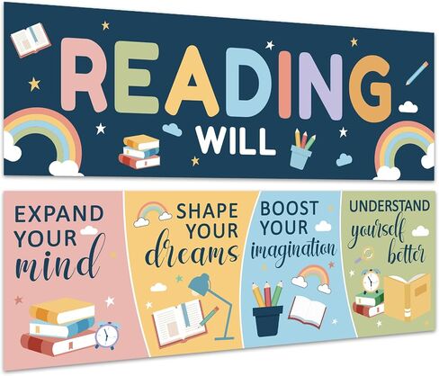 Boho Reading Banner Reading Will Poster for Teachers Students Colorful Boho Bulletin Board Motivational Growth Mindset Reading Wall Educational Decor Kindergarten PreSchool Elementary Middle School in Saudi Arabia
