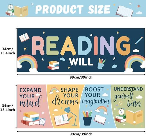 Boho Reading Banner Reading Will Poster for Teachers Students Colorful Boho Bulletin Board Motivational Growth Mindset Reading Wall Educational Decor Kindergarten PreSchool Elementary Middle School in Saudi Arabia