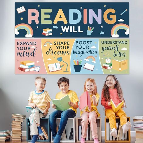 Boho Reading Banner Reading Will Poster for Teachers Students Colorful Boho Bulletin Board Motivational Growth Mindset Reading Wall Educational Decor Kindergarten PreSchool Elementary Middle School in Saudi Arabia
