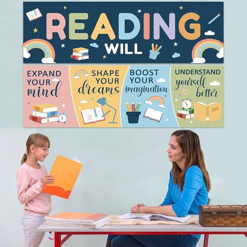 Boho Reading Banner Reading Will Poster for Teachers Students Colorful Boho Bulletin Board Motivational Growth Mindset Reading Wall Educational Decor Kindergarten PreSchool Elementary Middle School in Saudi Arabia