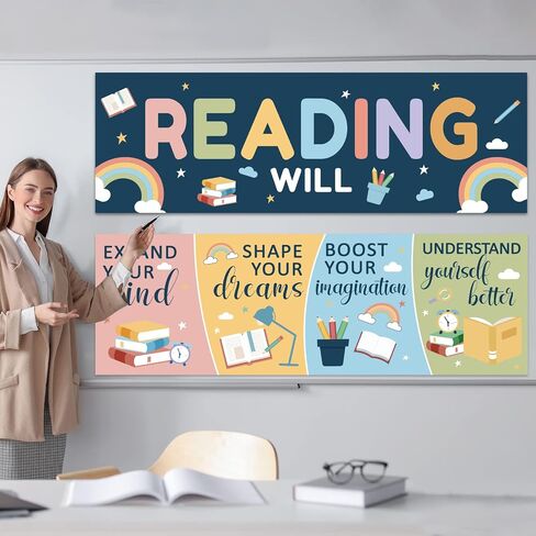 Boho Reading Banner Reading Will Poster for Teachers Students Colorful Boho Bulletin Board Motivational Growth Mindset Reading Wall Educational Decor Kindergarten PreSchool Elementary Middle School in Saudi Arabia