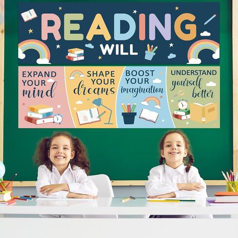 Boho Reading Banner Reading Will Poster for Teachers Students Colorful Boho Bulletin Board Motivational Growth Mindset Reading Wall Educational Decor Kindergarten PreSchool Elementary Middle School in Saudi Arabia