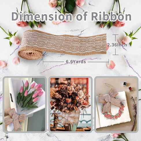 شريط خيش طبيعي من MuRealy - شريط خيش الجوت مع حافة دانتيل بيضاء، شريط ريفي 2-3/8 بوصة 6.5 قدم، أشرطة زخرفية لعيد الشكر، عيد الميلاد، عيد الميلاد، الزفاف والشاطئ ريفي in Kuwait