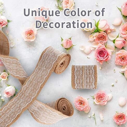 شريط خيش طبيعي من MuRealy - شريط خيش الجوت مع حافة دانتيل بيضاء، شريط ريفي 2-3/8 بوصة 6.5 قدم، أشرطة زخرفية لعيد الشكر، عيد الميلاد، عيد الميلاد، الزفاف والشاطئ ريفي in Kuwait