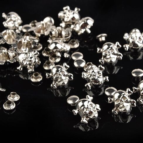 RUBYCA 30 Sets Gold Color Skull Cross-Bone Rapid Rivets Spike and Studs Metal Spots Double Cap DIY Leather-craft in Saudi Arabia