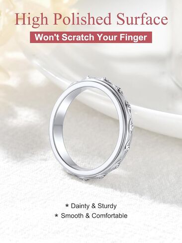 حلقة FOCALOOK من الفضة الإسترليني عيار 925 تململ سبينر للقلق للنساء منقوشة عين الشر/خاتم سلتيك مضاد للإجهاد مقاس 5-12 in Kuwait