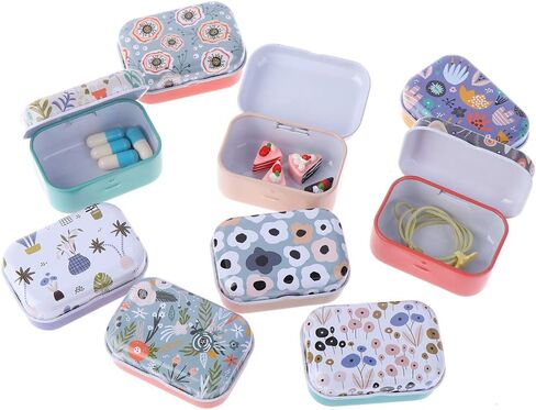 علبة صغيرة من الحديد من القصدير مستطيلة الشكل لتخزين العملات المعدنية والحلوى والزهور مع غطاء للاغراض وسدادات الاذن والحبوب والخرز الصغير والاظافر وقطع المجوهرات (نمط عشوائي) 5 قطع in Kuwait