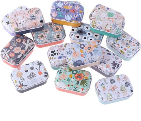 علبة صغيرة من الحديد من القصدير مستطيلة الشكل لتخزين العملات المعدنية والحلوى والزهور مع غطاء للاغراض وسدادات الاذن والحبوب والخرز الصغير والاظافر وقطع المجوهرات (نمط عشوائي) 5 قطع in Kuwait