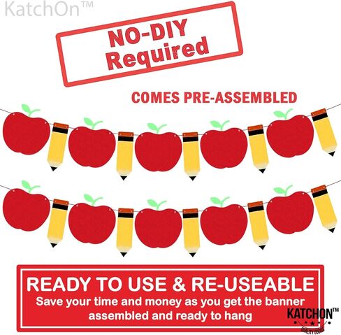 KatchOn، إكليل العودة إلى المدرسة - كبير، 10 أقدام، بدون DIY | إكليل قلم التفاح لديكورات التفاح للفصل الدراسي | لافتة العودة إلى المدرسة، ديكورات العودة إلى المدرسة للفصل الدراسي | ديكور أبل in Saudi Arabia