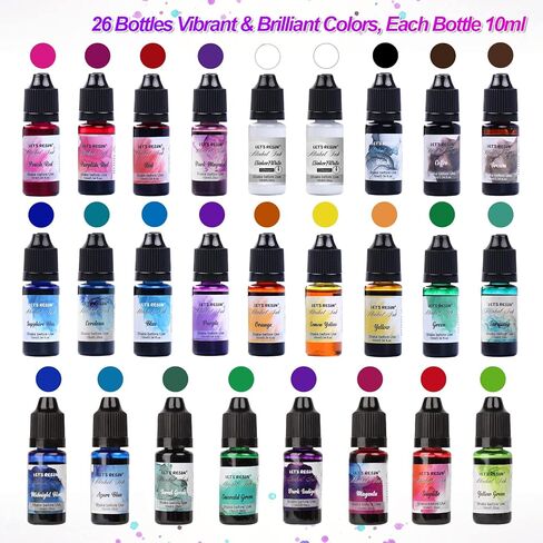 Alcohol Ink for Epoxy Resin LET'S RESIN Concentrated Alcohol Ink Set, 26 Vibrant Colors Alcohol-Based Resin Ink,Alcohol Paint Resin Dye for Resin Art, Tumblers, Resin Epoxy(Each 0.35oz) in Saudi Arabia