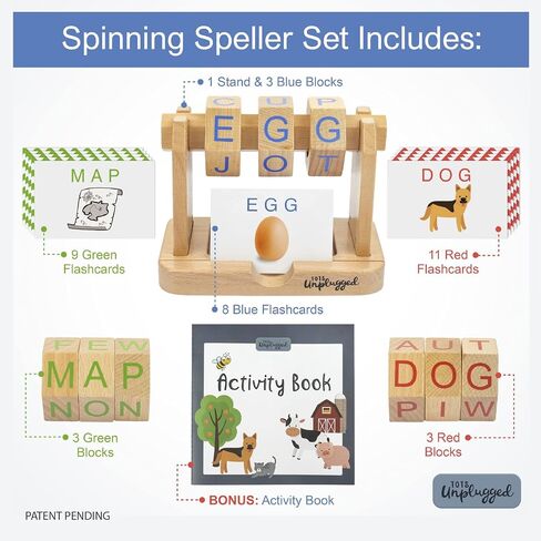 Spinning Speller - Expansion Pack - Wooden Spelling Game - Frustration-Free Montessori Learning Letters Educational Games for Kids - Combines ABC Blocks Puzzle & Flashcards into Easy Fun Activity in Saudi Arabia