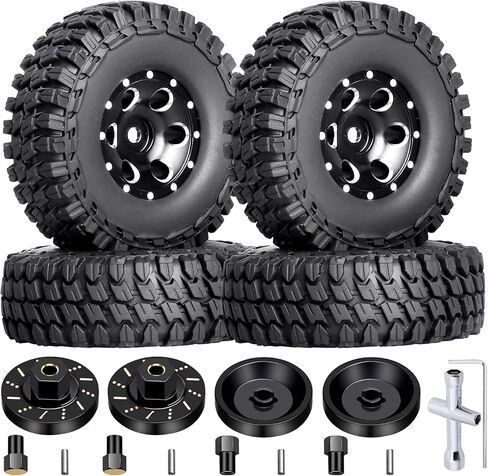 Hobbypark 4pcs 1.0 Beadlock Wheels and Tires Metal Micro Crawler Tires with Brass Wheel Weights Extended Wheel Hubs for 1/24 RC Crawler Car Axial SCX24 Gladiator Bronco C10 Deadbolt Upgrades (Type A) in Saudi Arabia