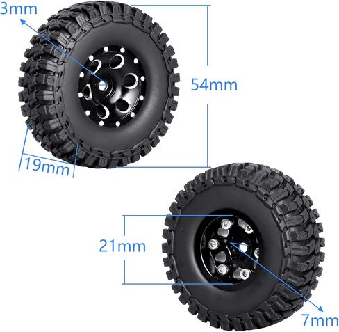 Hobbypark 4pcs 1.0 Beadlock Wheels and Tires Metal Micro Crawler Tires with Brass Wheel Weights Extended Wheel Hubs for 1/24 RC Crawler Car Axial SCX24 Gladiator Bronco C10 Deadbolt Upgrades (Type A) in Saudi Arabia
