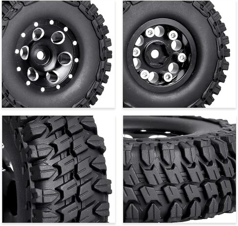 Hobbypark 4pcs 1.0 Beadlock Wheels and Tires Metal Micro Crawler Tires with Brass Wheel Weights Extended Wheel Hubs for 1/24 RC Crawler Car Axial SCX24 Gladiator Bronco C10 Deadbolt Upgrades (Type A) in Saudi Arabia