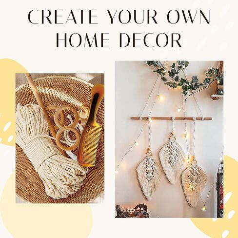 VUDECO DIY Three Leaves Macrame Kit for Beginners - 49 Yards 3 mm Macrame Supplies Cord Craft Kits for Adults Beginners Macrame Wall Hanging Kit Decor Macrame Kits Wall Hanging Macrame Accessories Set in Kuwait