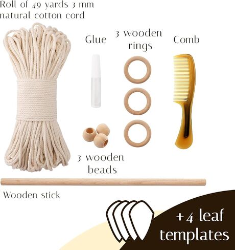 VUDECO DIY Three Leaves Macrame Kit for Beginners - 49 Yards 3 mm Macrame Supplies Cord Craft Kits for Adults Beginners Macrame Wall Hanging Kit Decor Macrame Kits Wall Hanging Macrame Accessories Set in Kuwait