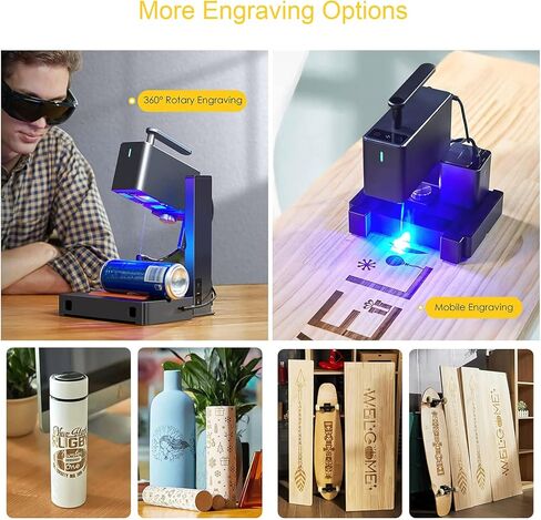 LaserPecker 2 نقش بالليزر، آلة نقش بالليزر مع قاطع نقش ليزر محمول بأسطوانة، آلة حفر ليزر محمولة على سطح المكتب للجلد المعدني المطلي - مع صندوق تخزين/بنك طاقة in Kuwait