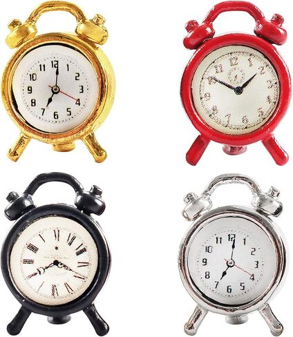 4 Pieces Miniature Alarms Mini Clock Models for DIY Craft Minihouse Accessories 1:12 Scale Miniature Scene Cute Tiny Alarm Clocks in Saudi Arabia
