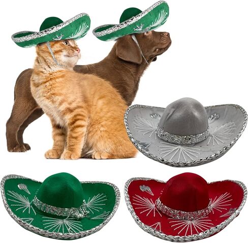 قبعة سومبريرو مكسيكية صغيرة الحجم من ياجوا مارياتشي بمقاس 15.24 سم، مناسبة للحفلات المكسيكية أو الكلاب الصغيرة أو القطط الصغيرة (مجموعة متنوعة من 3 قطع) in Kuwait