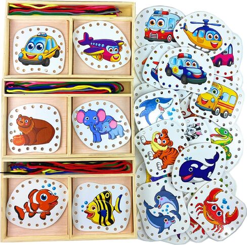 Matty's Toy Stop Deluxe Lacing Shapes (10 Count) Vehicles, Fish & Jungle Animals Educational Gift Set Bundle - 3 Pack (30 Shapes Total) in Saudi Arabia