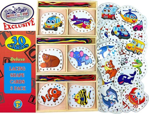 Matty's Toy Stop Deluxe Lacing Shapes (10 Count) Vehicles, Fish & Jungle Animals Educational Gift Set Bundle - 3 Pack (30 Shapes Total) in Saudi Arabia