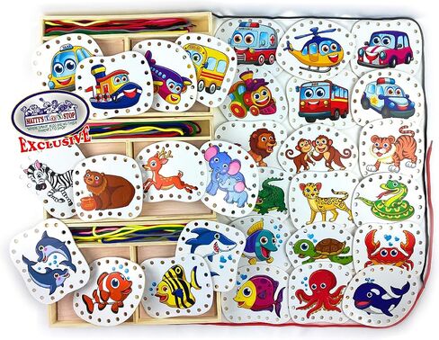 Matty's Toy Stop Deluxe Lacing Shapes (10 Count) Vehicles, Fish & Jungle Animals Educational Gift Set Bundle - 3 Pack (30 Shapes Total) in Saudi Arabia