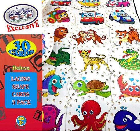 Matty's Toy Stop Deluxe Lacing Shapes (10 Count) Vehicles, Fish & Jungle Animals Educational Gift Set Bundle - 3 Pack (30 Shapes Total) in Saudi Arabia