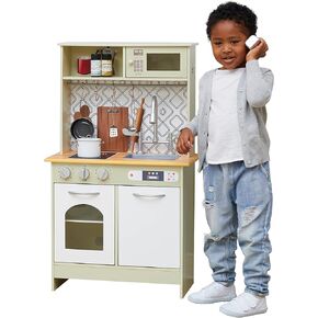 Teamson Kids - Little Chef Boston Modern Play Kitchen - Olive Green/White 22.25 x 12 x 37.5 inches
