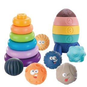 3 قطع من ألعاب الأطفال من عمر 6 إلى 12 شهرًا، ألعاب التسنين الأساسية لحديثي الولادة لمدة 6 12 18 شهرًا هدايا للأولاد والبنات والرضع والأطفال الصغار، مكعبات بناء حلقات تراص وكرات حسية للأطفال من سن 6 إلى 12 شهرًا in Kuwait