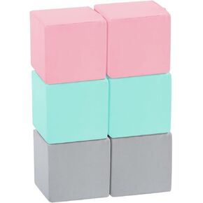 TRENDBOX 6 Pcs Toddler Foam Blocks, 5.5inch Soft Foam Cubes Blocks with Detachable Washable Cover, Soft Play Blocks for Toddlers and Kid （Light Gray/Blue）…