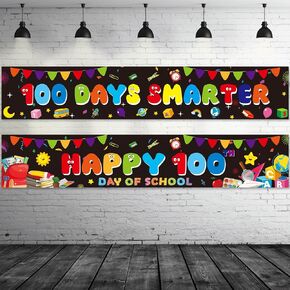 عبوتان من ديكورات لافتة المدرسة السعيدة 100 يوم، ملصق لافتة ساحة أكثر ذكاءً لمدة 100 يوم للأطفال الطلاب في مرحلة ما قبل المدرسة الابتدائية 100 يوم ديكورات للفصل الدراسي مع 40 نقطة صمغ in Kuwait