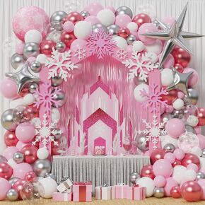 Blue Purple Snowflake Balloon Garland Arch Kit,148Pcs Ice Snow Blue Purple Silver White Balloons for Winter Wonderland Christmas Baby Shower Snow Princess Girls Birthday Party Decorations