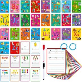 31 PCS Alphabet Flash Cards, Double-Sided Printing Dry Erase Letters Sight Words and Number Learning Cards Letter Tracing Practice Cards for Preschool, Kindergarten (2 Reclosable Rings & 2 Markers) in Saudi Arabia