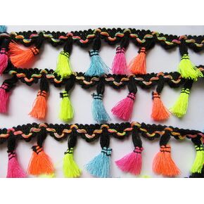 YYCRAFT 6 Yards Rainbow Tassel Trim Cotton Fabric Ribbon Fringe Black Edge