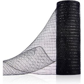 Anivia Deco Mesh Ribbon, 10inch x 30 Feet Each Roll Metallic Foil Mesh Ribbon for Wreaths Swags, Holloween, and Christmas Tree Decoration (Black)