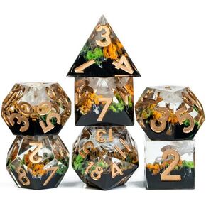 مجموعة النرد DND الحادة المتوهجة في الخريف الداكن مع صندوق النرد الجلدي | للأبراج المحصنة والتنينات، D&D، الحافة الحادة، نرد الراتنج متعدد السطوح D20، هدايا الزنزانات والتنينات، الملحقات in Kuwait