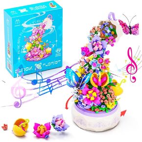 ميزيوندي مجموعة بناء صندوق دوار للموسيقى، مجموعة بناء الزهور - مع ضوء، عيد الحب، هدية عيد الميلاد، مجموعات بناء نباتات الحديقة in Kuwait