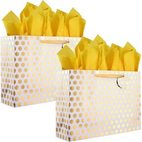 Bobobag 4 Pack 16.5" Extra Large Gift Bags with Tissue Paper for Mother's Day, Birthday Presents (gold, red, green, purple polka dot) in Kuwait