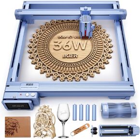 IKIER K1 Ultra Laser Engraver with Air Assist and Rotary Roller, 36W Output Laser Cutter and Engraver Machine, 180W DIY Laser Engraving Machine, Laser Engraver for Wood and Metal, Acrylic, and Leather