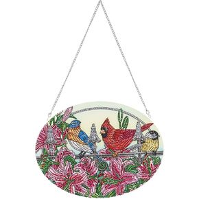 مجموعة لوحات ماسية خماسية الابعاد بتصميم طائر كاردينال من ليني، لافتة معلقة على الحائط بشكل خاص وزهور كريستالية وطيور وطيور، دلايات نافذة للمنزل والحديقة والابواب، شفافة in Kuwait