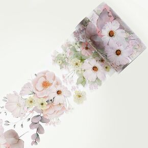 WT Blush Wide PET Tape, Single Roll, Original Designs, Watercolor Pink Flower Decorative Tape, Transparent Clear Adhesive Tape, Journal Scrapbook Bujo Planner DIY Craft Supplies