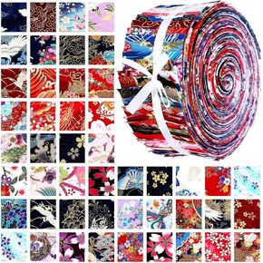 Ganeen 100 Pcs Patriotic Quilting Fabric Roll Vintage 4th of July 2.56 Inch Fabric Squares Jelly Patchwork Precut Strips Bundles for Memorial Day Holiday Materials Craft DIY Sewing Cloths