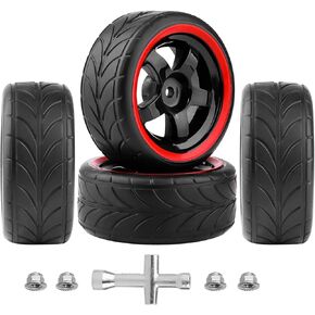 عجلات AllinRC 12 مم سداسية وإطارات مطاطية OD 2.52 بوصة مُلصقة مسبقًا لسيارة Traxxas 4 Tec 2.0 1/18 Latrax Teton Tamiya TT02 Redcat Lightning EPX HSP Flying Fish Kyosho HPI MST RC 1/10 على الطريق الانجراف (النوع 1)