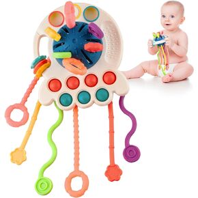 Xouduxpl Montessori Toys for Toddler, Food Grade Silicone Teething Toy for Baby 6-12 Months, Motor Skills & Pull String Activity Travel Toy, Sensory Toys for Boy Girl Gifts