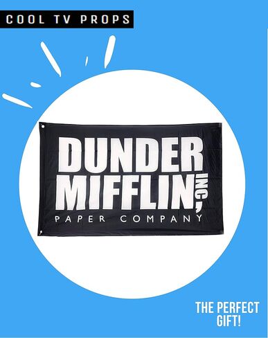 الدعائم التلفزيونية الرائعة - علم Dunder Mifflin (5.5 بوصة × 8.3 بوصة) ولافتة (3'x5 بوصة) - بضائع عرض المكتب in Kuwait